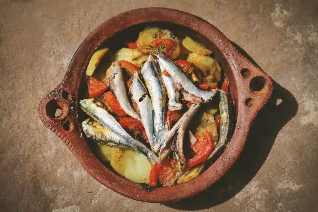 fish on brown round plate, unprocessed foods, balanced diet