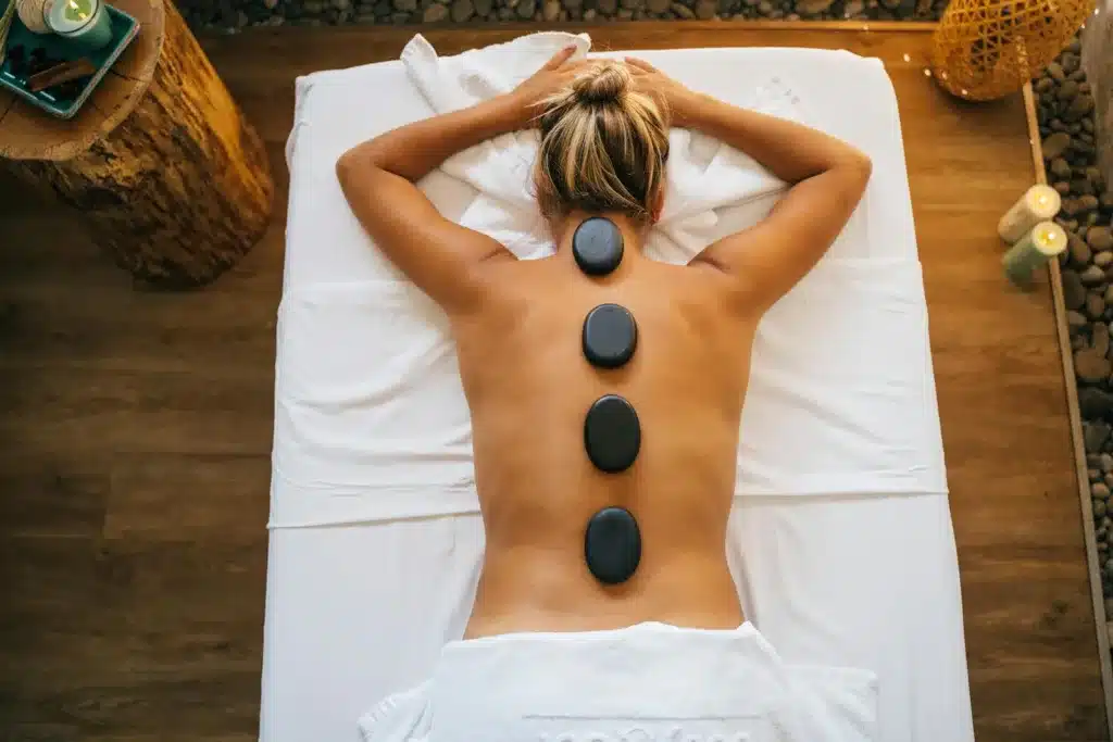 Stones on a Woman's Bare Back. stress relief strategies, busy professional